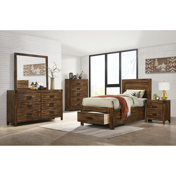 Elements International Warner Twin Storage Bed in Chesnut