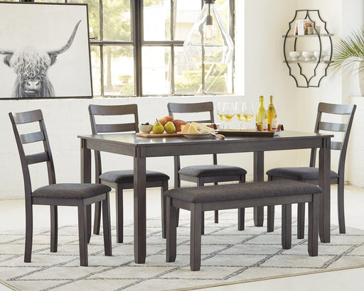 Bridson Dining Table and Chairs with Bench (Set of 6) - American Home Express Outlet (San Antonio, TX)