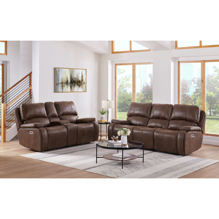Atlantis Power Motion Loveseat with Power Motion Head Recliner & Console in Heritage Brown - American Home Express Outlet (San Antonio, TX)