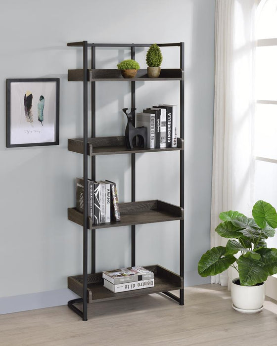 Ember 4-shelf Bookcase Dark Oak and Sandy Black