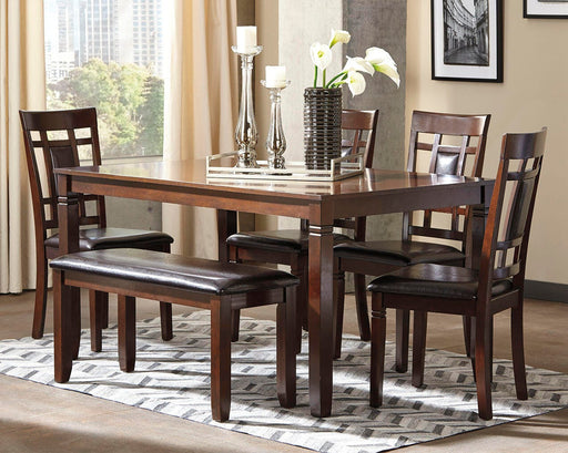 Bennox Dining Table and Chairs with Bench (Set of 6) - American Home Express Outlet (San Antonio, TX)