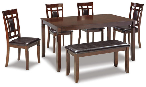 Bennox Dining Table and Chairs with Bench (Set of 6) - American Home Express Outlet (San Antonio, TX)