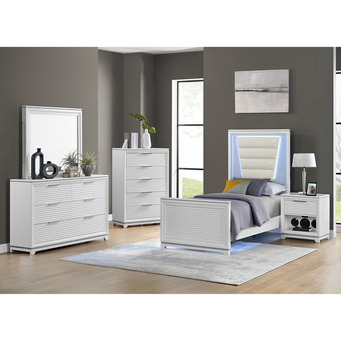 Denmark 1-Drawer Nightstand with Speaker and USB in White - American Home Express Outlet (San Antonio, TX)