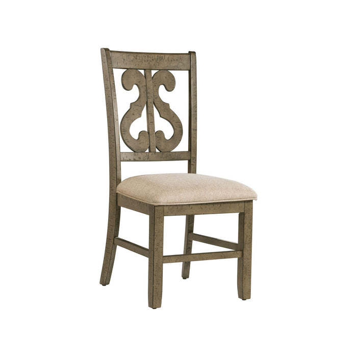 Stone Wooden Swirl Back Side Chair Set of 2