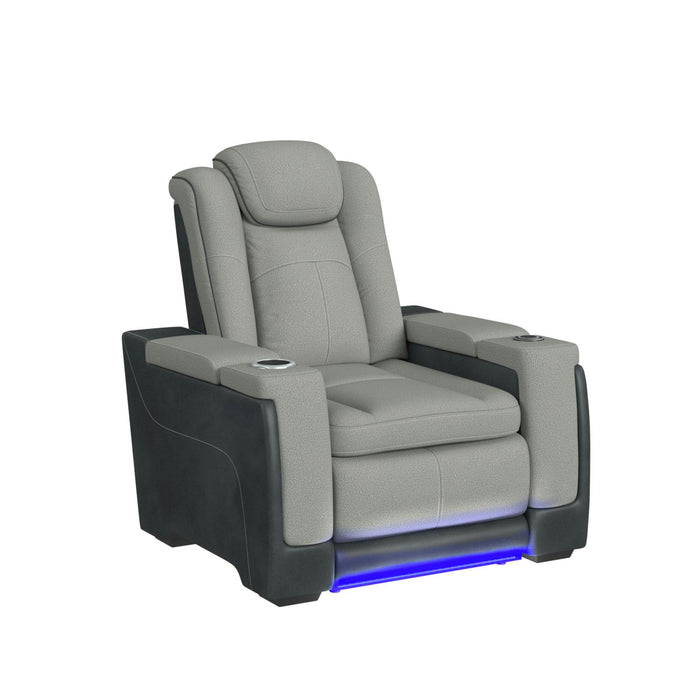 Lantana Power Motion Recliner with Power Headrest, Led, wireless charger and Cup holder in Rocky Cement/Charcoal - American Home Express Outlet (San Antonio, TX)
