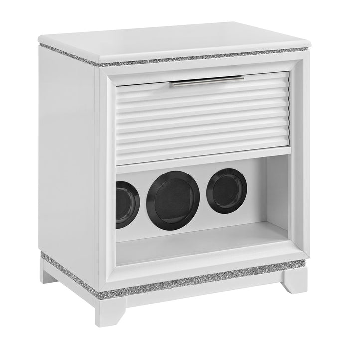 Denmark 1-Drawer Nightstand with Speaker and USB in White - American Home Express Outlet (San Antonio, TX)