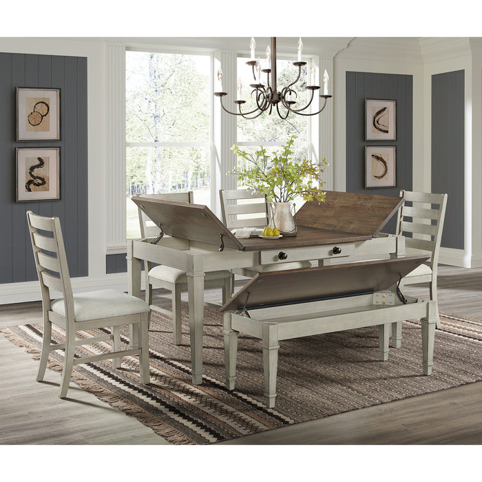 Farmington Standard Height Dining Set in Medium Brown and Washed Stone-Rectangular Table and Four Chairs - American Home Express Outlet (San Antonio, TX)