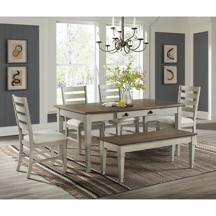 Farmington Standard Height Dining Set in Medium Brown and Washed Stone-Rectangular Table and Four Chairs - American Home Express Outlet (San Antonio, TX)