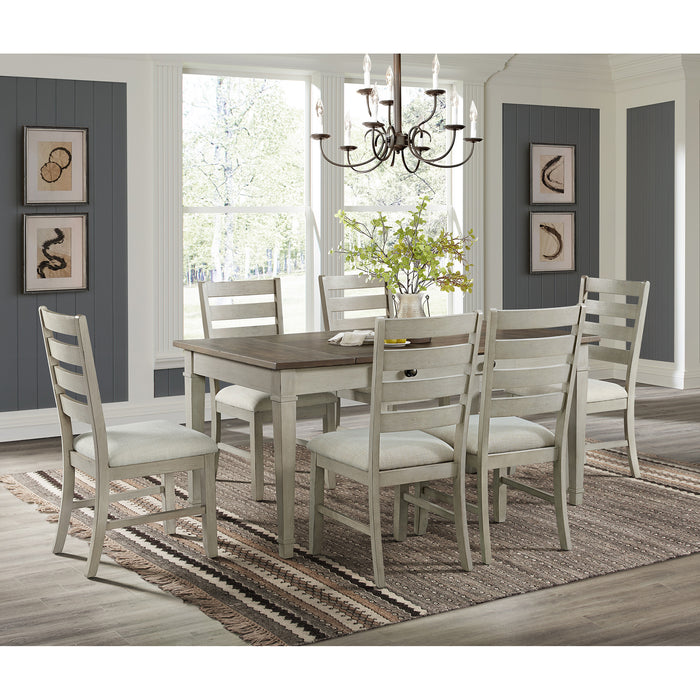 Farmington Standard Height Dining Set in Medium Brown and Washed Stone-Rectangular Table and Four Chairs - American Home Express Outlet (San Antonio, TX)