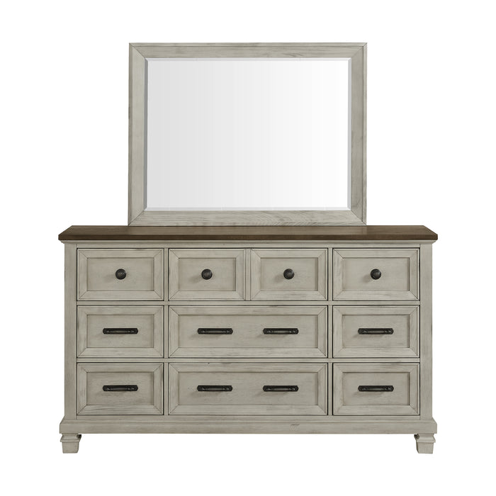 Farmington Dresser and Mirror Set in Medium Brown and Washed Stone