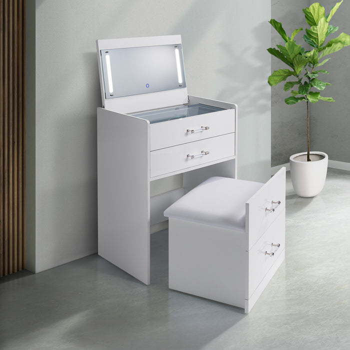 Irvine Mini Dressing Table with Stool, LED and USB in Glossy White
