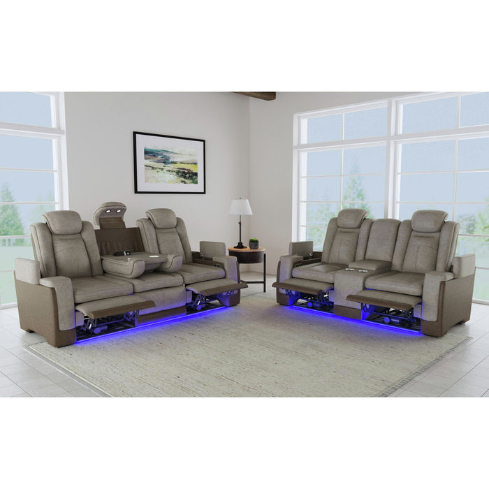 Lantana Power Motion Loveseat with Power Headrest, Led, and Console in Rocky Grey/Brown - American Home Express Outlet (San Antonio, TX)