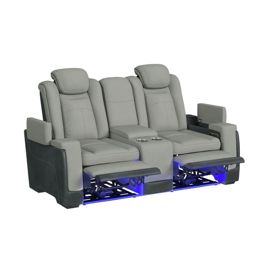 Lantana Power Motion Loveseat with Power Headrest, Led, and Console in Rocky Cement/Charcoal - American Home Express Outlet (San Antonio, TX)