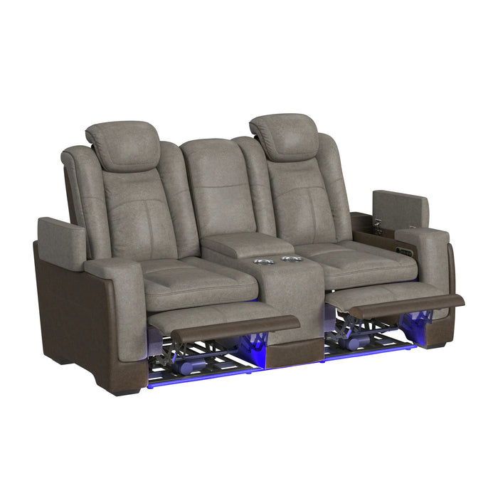 Lantana Power Motion Loveseat with Power Headrest, Led, and Console in Rocky Grey/Brown - American Home Express Outlet (San Antonio, TX)
