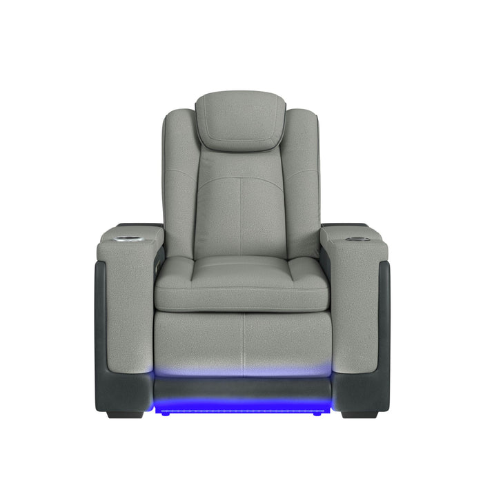 Lantana Power Motion Recliner with Power Headrest, Led, wireless charger and Cup holder in Rocky Cement/Charcoal - American Home Express Outlet (San Antonio, TX)