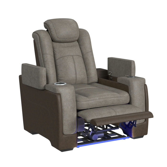 Lantana Power Motion Recliner with Power Headrest, Led ,wireless charger and cup holder in Rocky Grey/Brown - American Home Express Outlet (San Antonio, TX)
