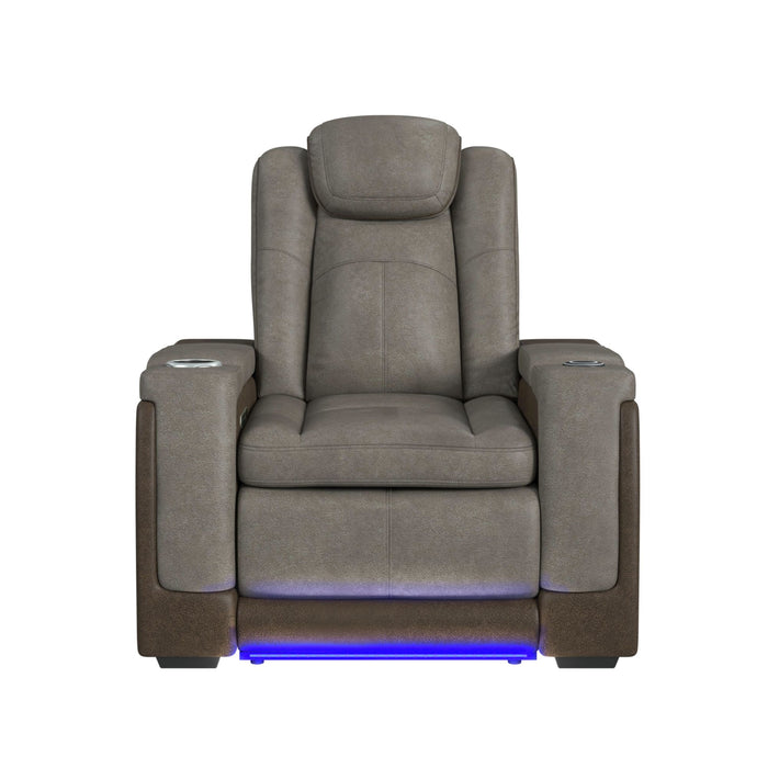 Lantana Power Motion Recliner with Power Headrest, Led ,wireless charger and cup holder in Rocky Grey/Brown - American Home Express Outlet (San Antonio, TX)