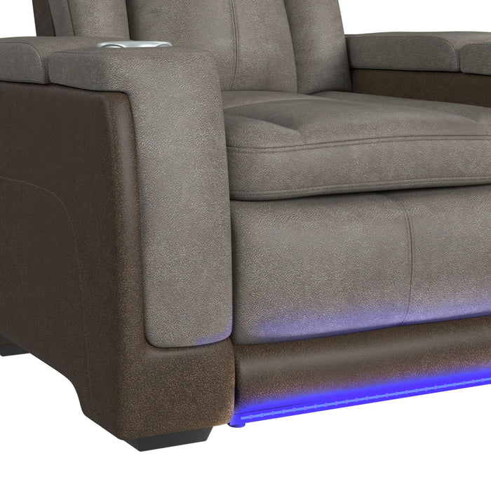 Lantana Power Motion Recliner with Power Headrest, Led ,wireless charger and cup holder in Rocky Grey/Brown - American Home Express Outlet (San Antonio, TX)