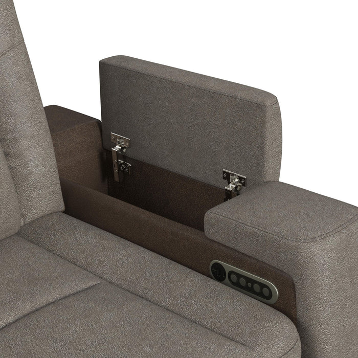 Lantana Power Motion Loveseat with Power Headrest, Led, and Console in Rocky Grey/Brown - American Home Express Outlet (San Antonio, TX)