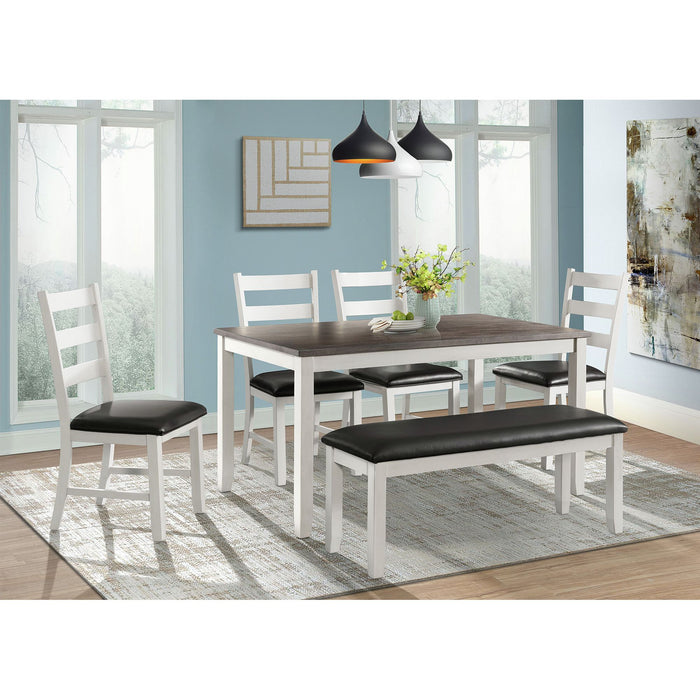 Martin 6 Pc Dining set (Table+ 4 + Bench) (Dark Brown Top - White Base) - American Home Express Outlet (San Antonio, TX)
