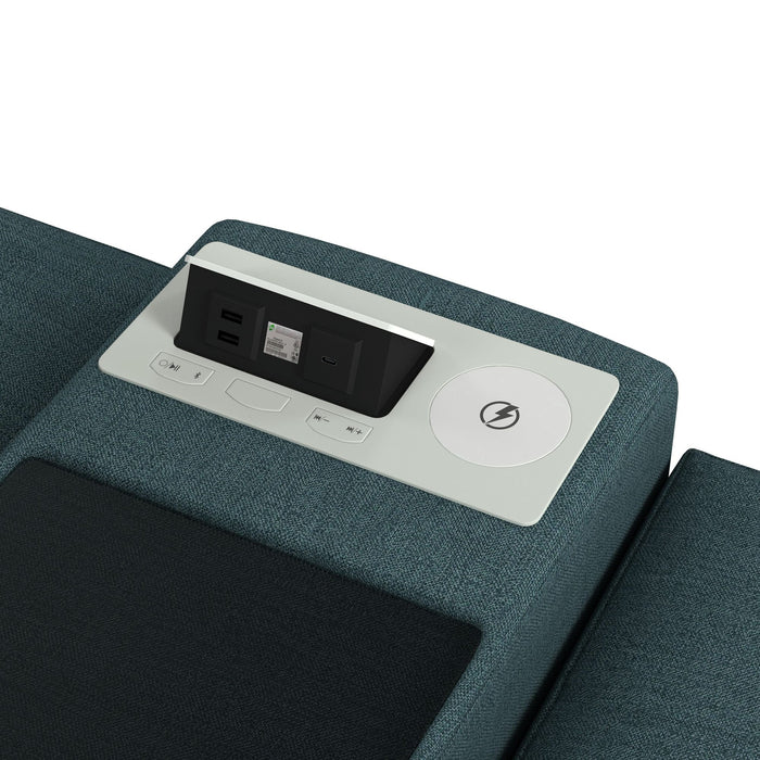 Options One 8PC Living Room Set in Palmer Plus Teal with Media Console