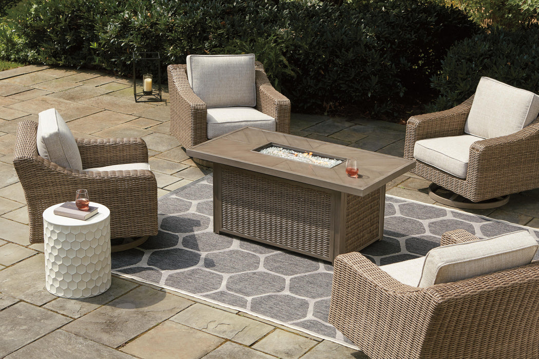Beachcroft Beachcroft Fire Pit Table with Four Nuvella Swivel Lounge Chairs - American Home Express Outlet (San Antonio, TX)