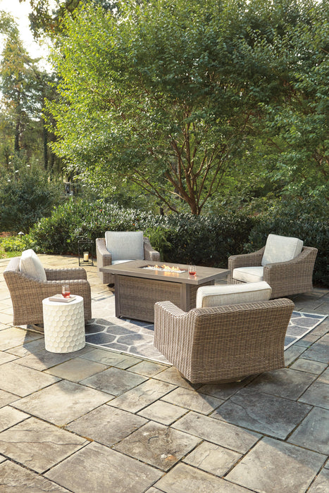 Beachcroft Beachcroft Fire Pit Table with Four Nuvella Swivel Lounge Chairs - American Home Express Outlet (San Antonio, TX)