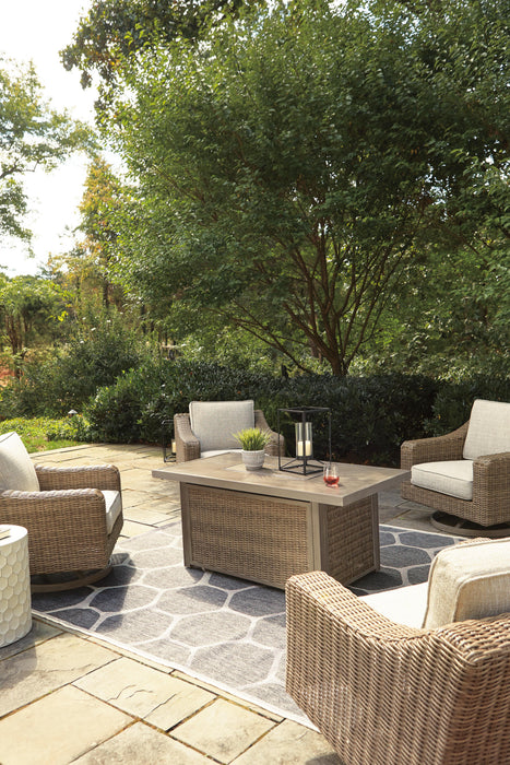 Beachcroft Beachcroft Fire Pit Table with Four Nuvella Swivel Lounge Chairs - American Home Express Outlet (San Antonio, TX)