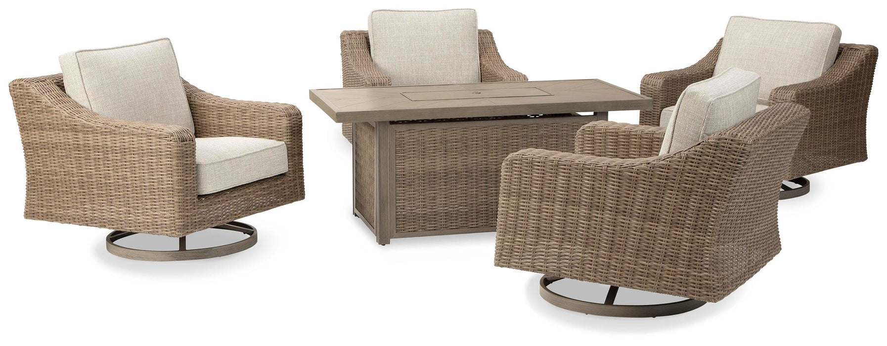 Beachcroft Beachcroft Fire Pit Table with Four Nuvella Swivel Lounge Chairs - American Home Express Outlet (San Antonio, TX)