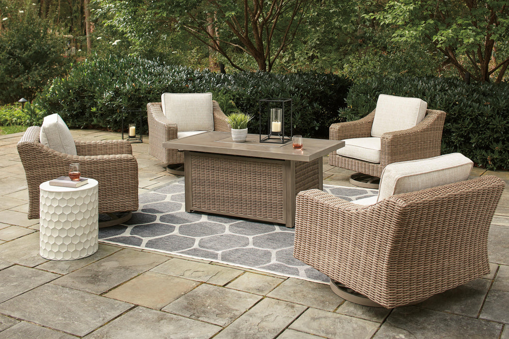 Beachcroft Beachcroft Fire Pit Table with Four Nuvella Swivel Lounge Chairs - American Home Express Outlet (San Antonio, TX)