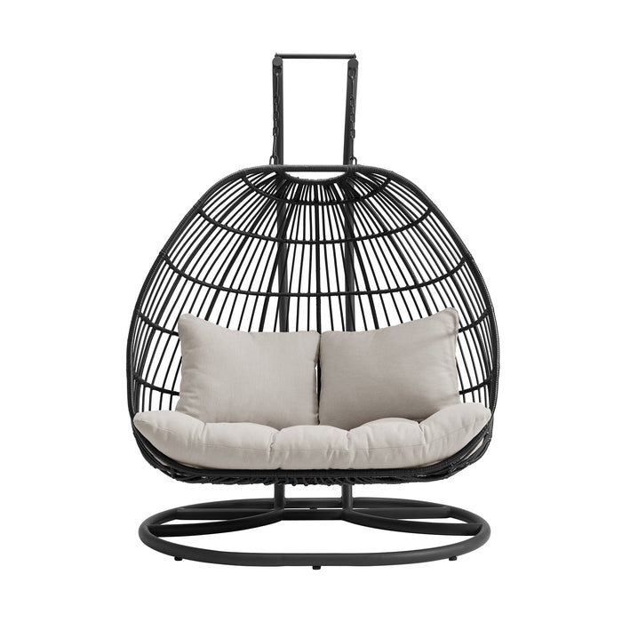 Playa Double Swing Egg Chair Complete - Dark Grey and Olefin Beige