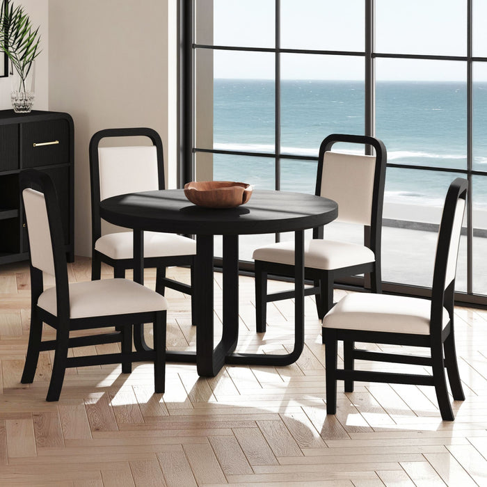 Ridgemont Standard Height Dining Set in Black with Grain-Table and Four Grey Fabric Chairs