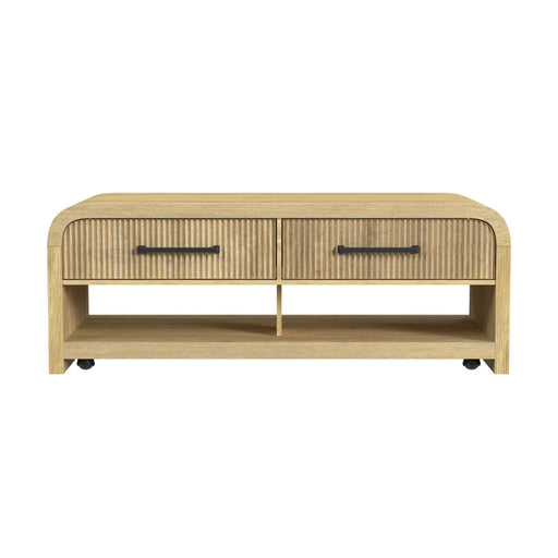 Ridgemont Coffee Table with Casters/Push Through Drawer in Natural - American Home Express Outlet (San Antonio, TX)