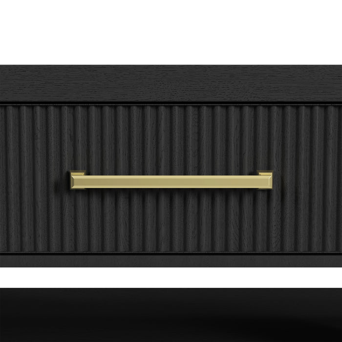 Ridgemont Coffee Table with Casters/Push Through Drawer in Black with Grain