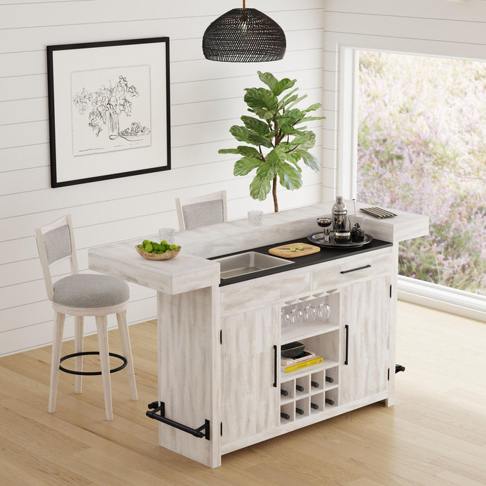 Rogen Rustic Swivel Bar Stool with Grey Fabric in Rustic White (2 Per Carton) - American Home Express Outlet (San Antonio, TX)