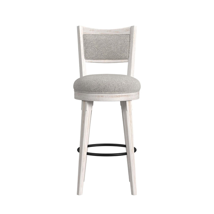 Rogen Rustic Swivel Bar Stool with Grey Fabric in Rustic White (2 Per Carton) - American Home Express Outlet (San Antonio, TX)