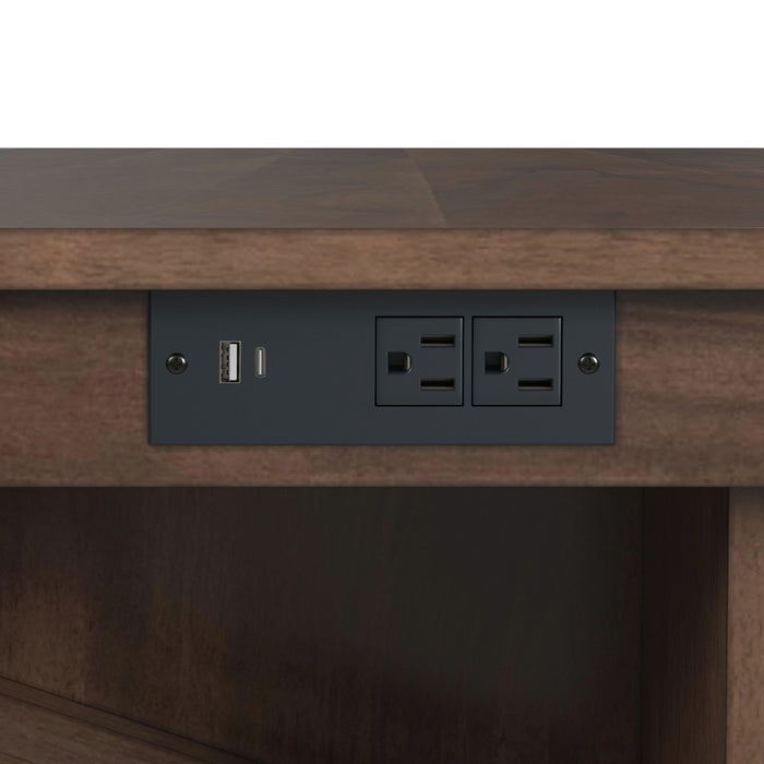 Santa Barbara Kitchen Island & 2 Counter Stools with Dark Grey Fabric in Walnut - American Home Express Outlet (San Antonio, TX)