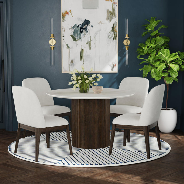 Sylvie Round Dining Table with White Faux Marble Top in Dark Brown - American Home Express Outlet (San Antonio, TX)