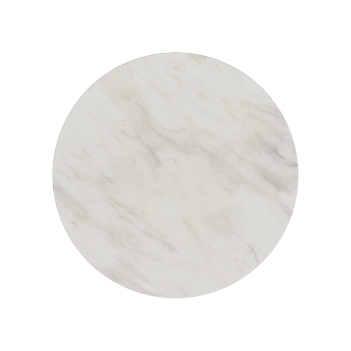 Sylvie Round Coffee Table with White Faux Marble Top and Base in Dark Brown