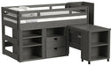 Elements International Cali Kids Full Junior Loft Bed with Staircase, Storage and Desk in Sleek Gray image