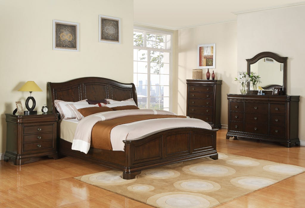 Elements International Cameron Queen Sleigh Bed (Low Footboard) in Dark Cherry