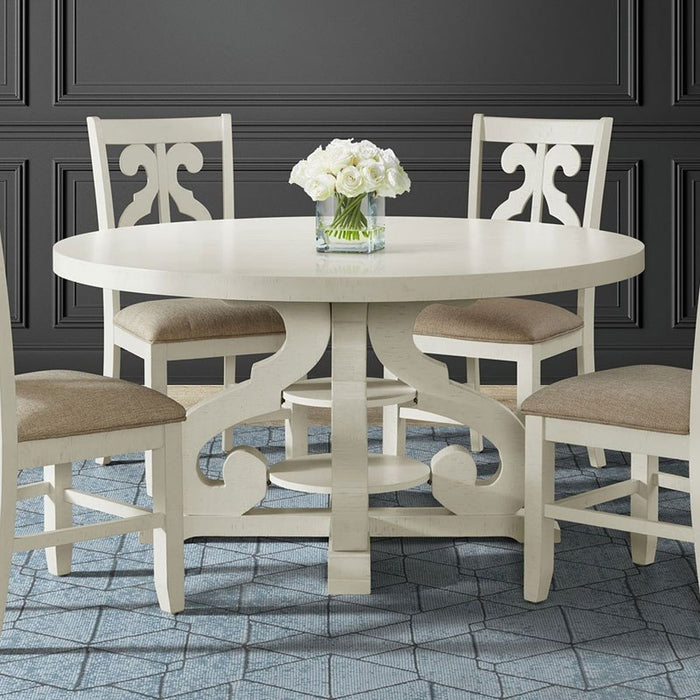 Elements International Stone Round Dining Table in White