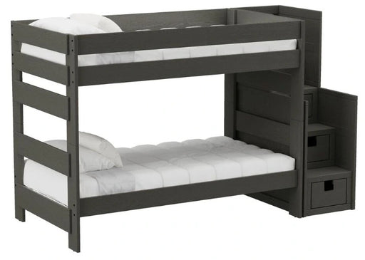 Elements International Cali Kids Twin over Twin Bunk Bed with Staircase in Sleek Gray image