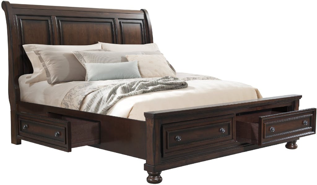 Elements International Kingston Queen with Footboard and Rail Storage Bed in Walnut image