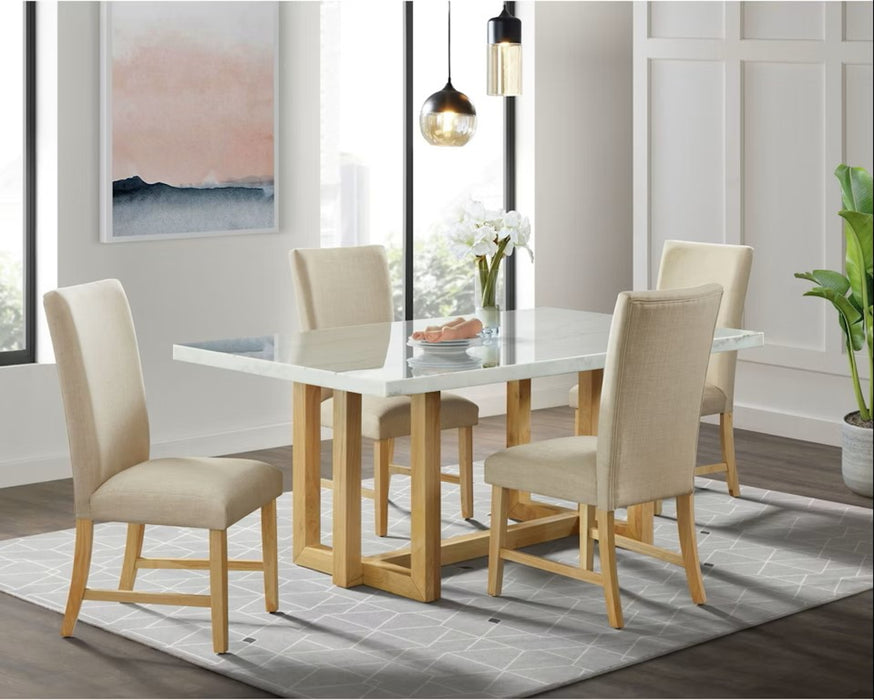 Elements International Morris Dining Table with Marble Top in Natural